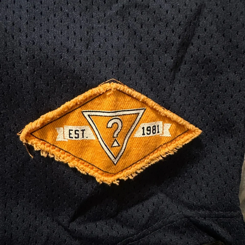 Guess Kids Navy Blue Mesh Baseball Jersey‎ Snap Front Yellow Logo Sporty Top